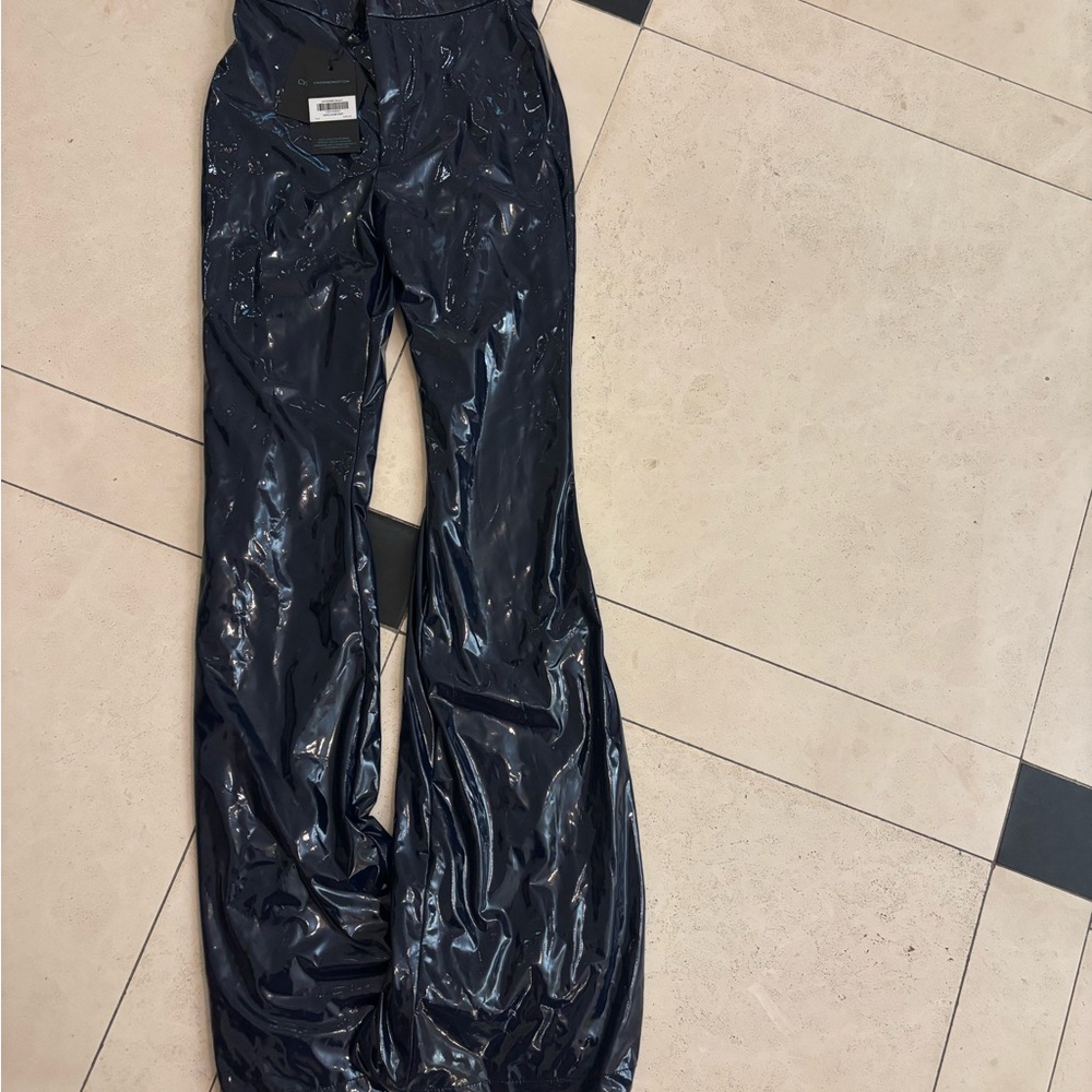 NWT Cynthia Rowley Navy Vinyl Flare Pants